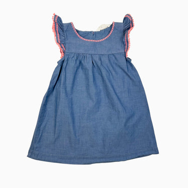 Robe en coton chambray avec détails roses 3-4Y