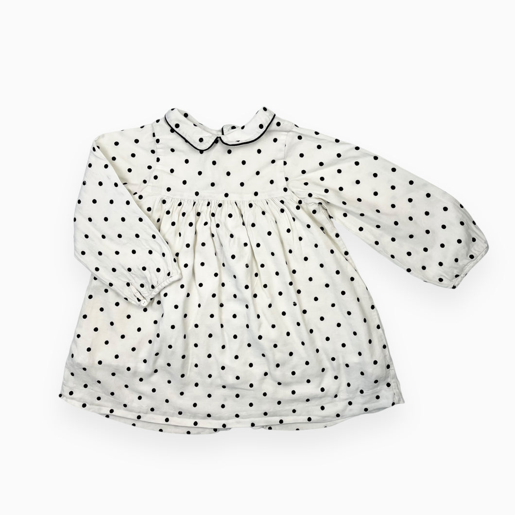 Robe en flanelle de coton à petits pois noirs 24M