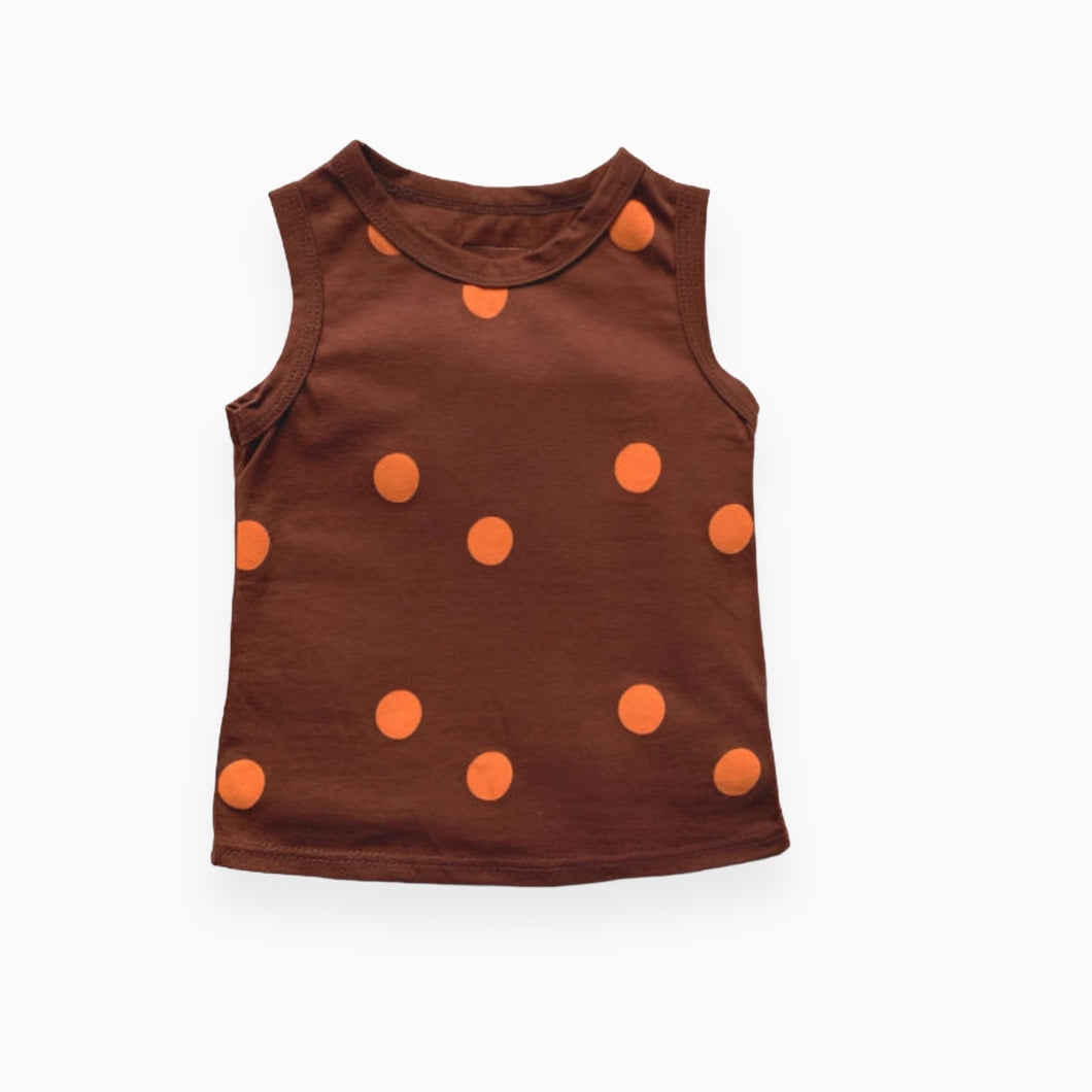 Camisole marron en coton bio 'Polka Sun' (tailles variées)