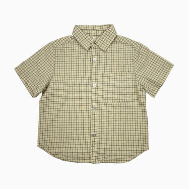 Chemise jaune beurre carreautée en lin et coton 4-5Y