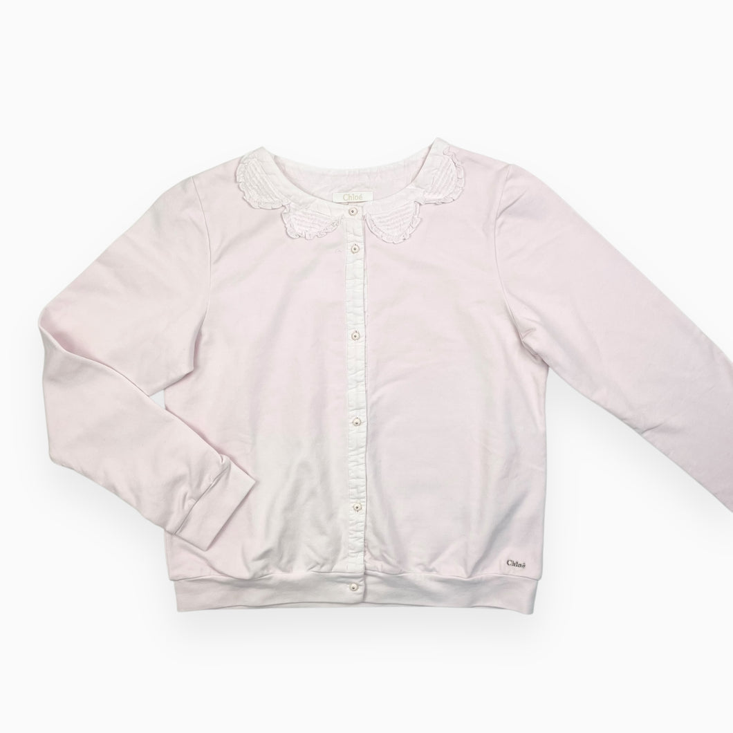 Cardigan rose pâle en coton élastane avec col pétale 10-12Y