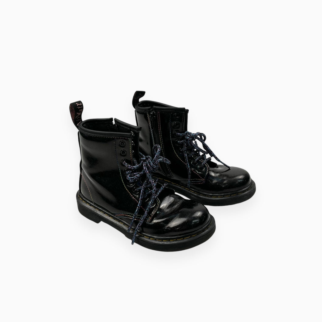 Bottes noires avec coutures 'rainbow' en cuir vernis scintillants 13 US