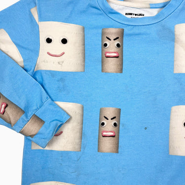 Chandail bleu 'papier de toilette' 6Y