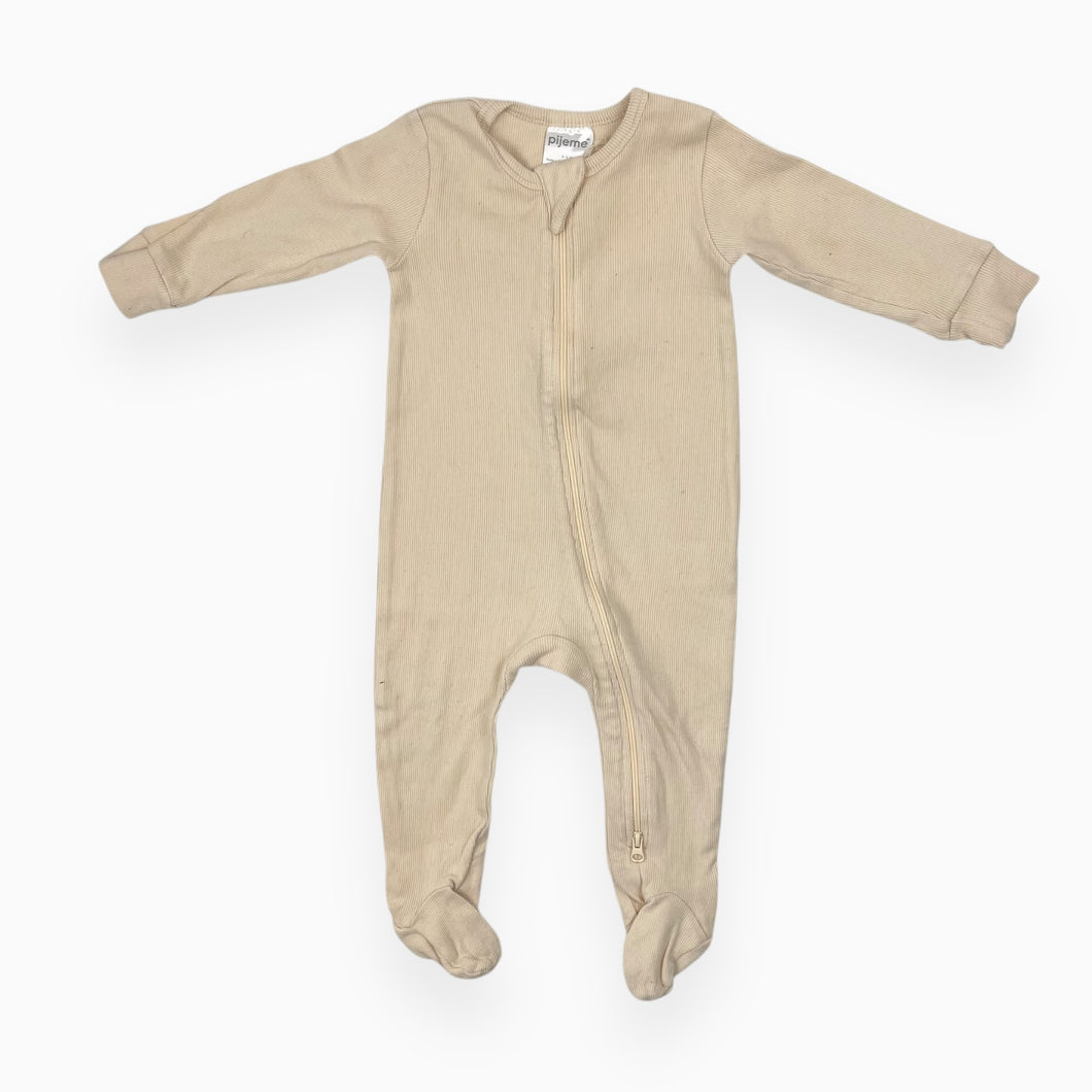 Pyjama beige en coton bio côtelé 6-9M