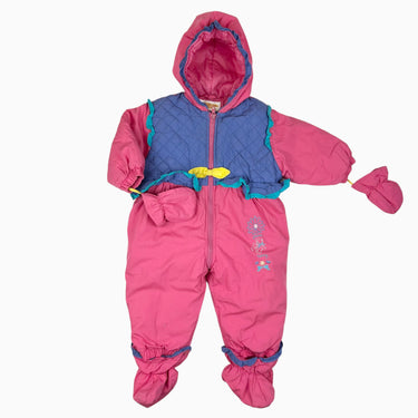 Combi rose mi-saison vintage avec fleurs brodées 18M