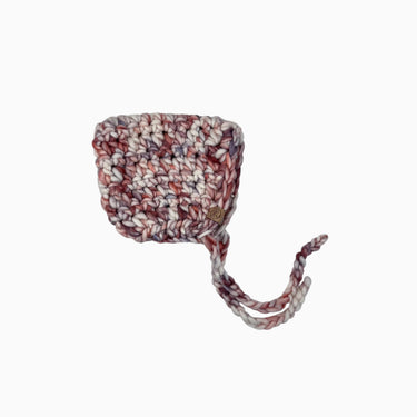 Bonnet en tricot de laine rose et mauve 6-18M