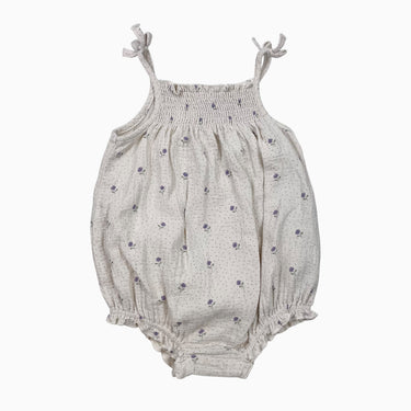 Barboteuse vanille fleurie à pois en mousseline 2-3Y