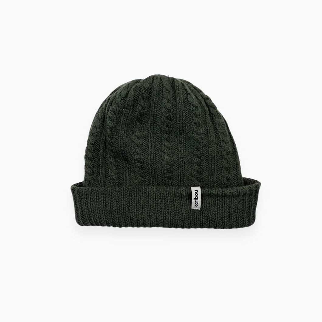 Tuque verte khale en tricot de laine de mérinos torsadé OS (6y-Adulte)