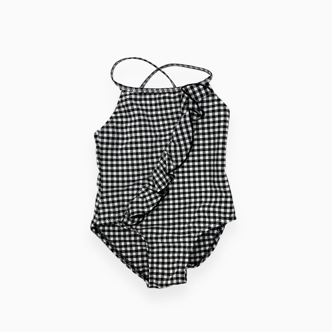 Maillot à imprimé vichy noir et blanc avec volants 12-24M