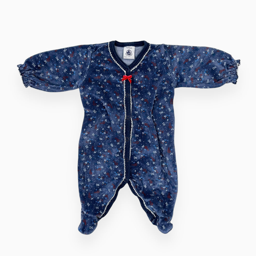 Pyjama marine en velours à motif floral 1M