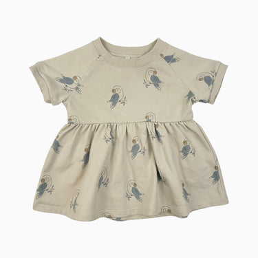 Robe greige 'perroquets' 6-12M