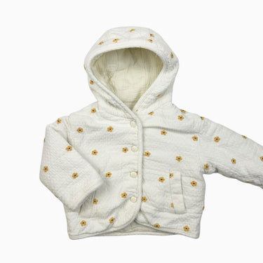 Veste à capuchon blanche fleurie en mousseline matelassée 12-18M