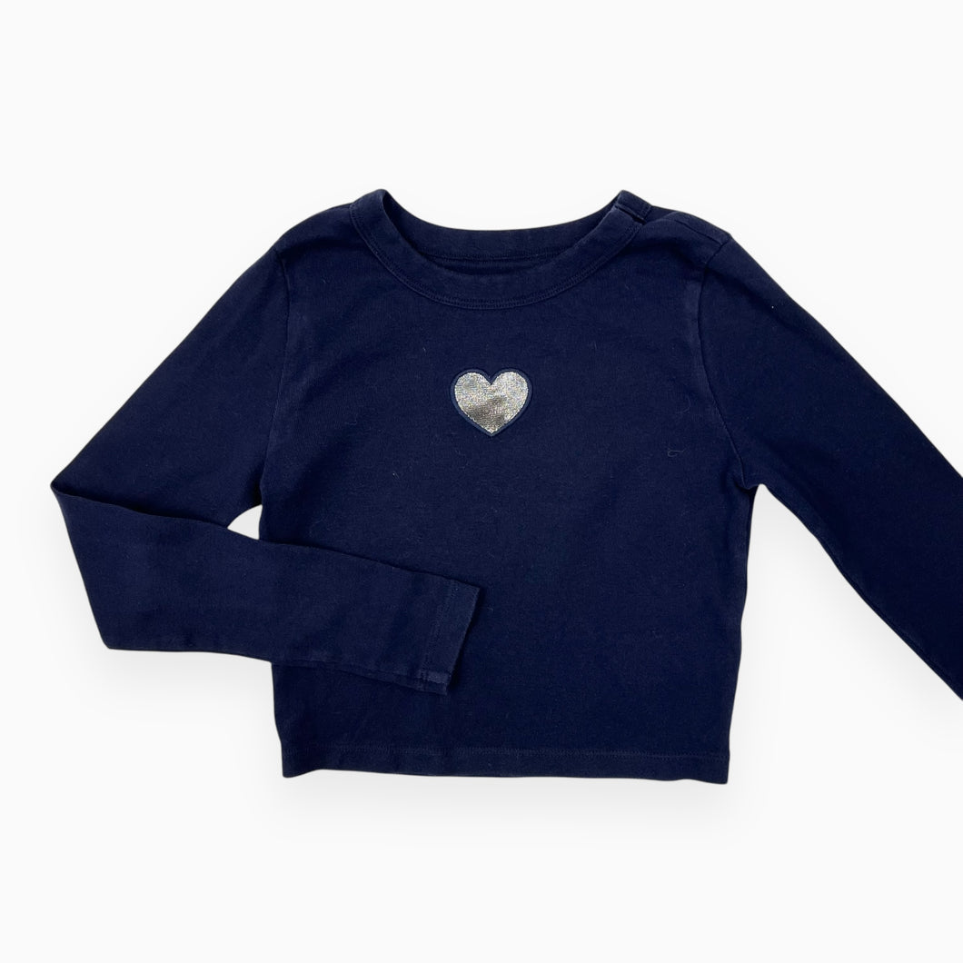 Chandail marine cropped en coton bio avec appliqué coeur M (8Y)