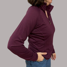 Charger l&#39;image dans la galerie, Pull demi-zip raisin &#39;opti-wick&#39; style sous-couche en poly et spandex pour femmes L
