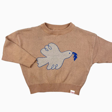 Pull tan 'oiseau' en tricot de coton 2Y