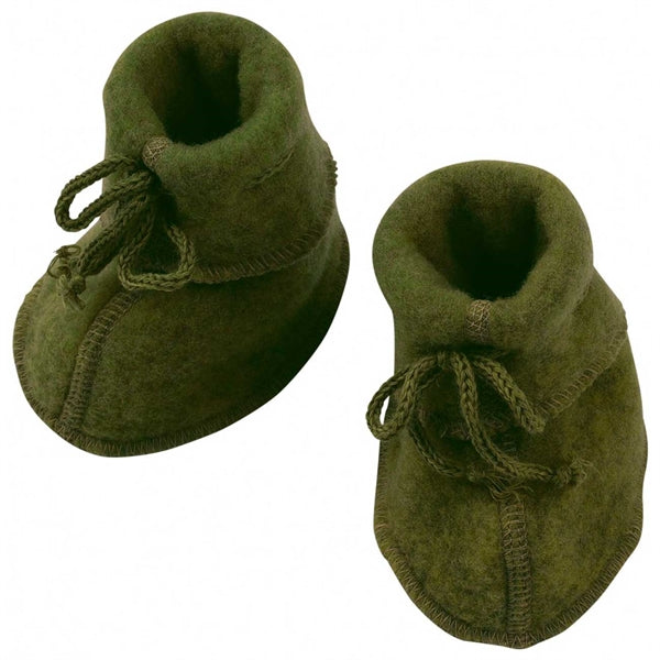 Wool Fleece Baby Booties | Olive 0-3M