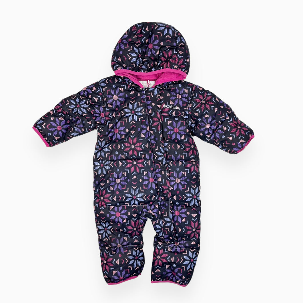 Habit de neige noir à imprimé flocons en poly doublé en polar magenta 6-12M