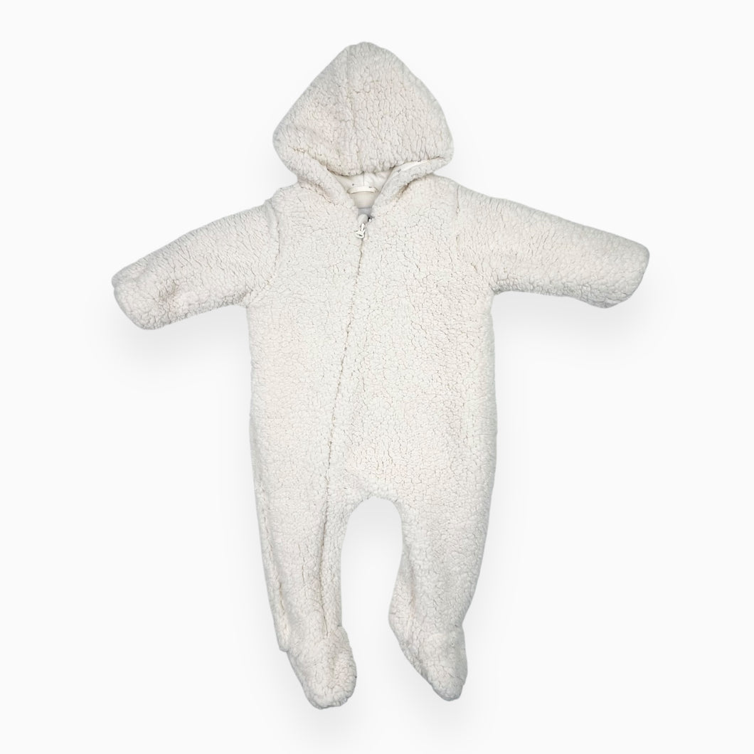 Combi mi-saison à capuchon en peluche crème doublé en polar 6-9M