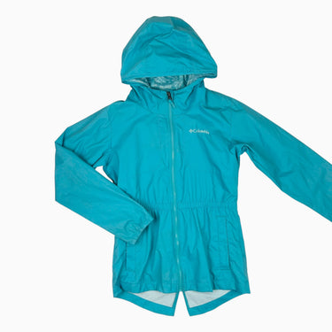 Manteau style coupe-vent turquoise taille ceintrée 10-12Y