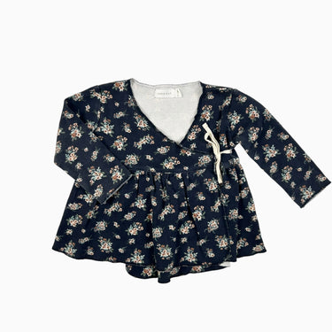Blouse tunique kimono marine fleurie 6-12M