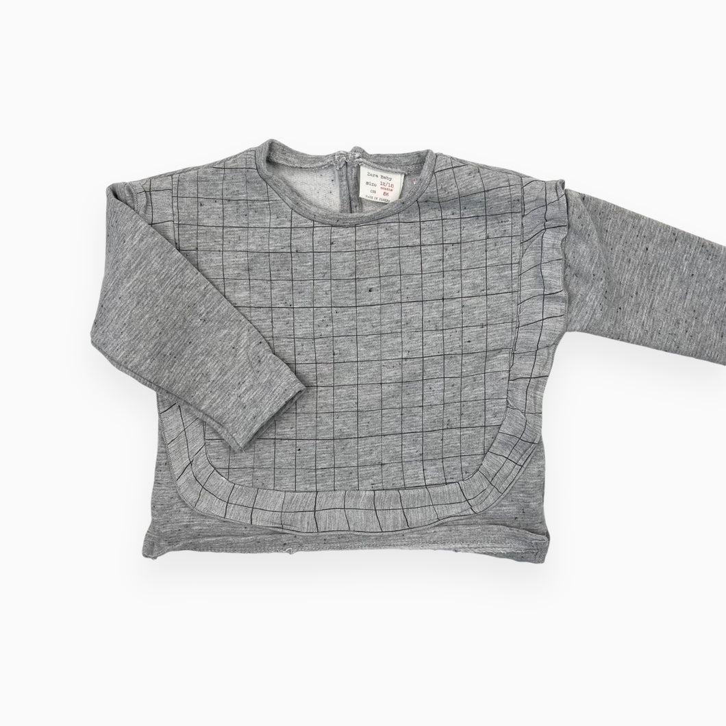 Pull gris en coton et poly à motif grid 12-18M