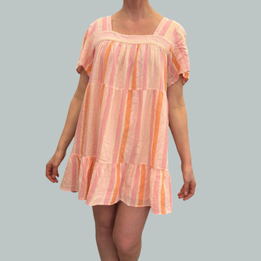 Robe stripe rose-orange en lin et rayonne pour femmes L