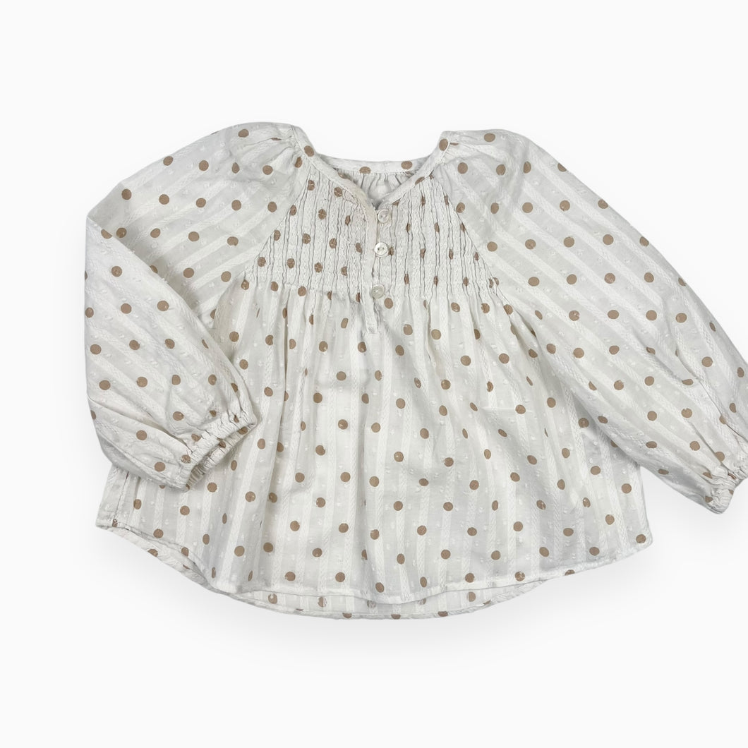 Blouse blanche à pois roses en coton point d'esprit 12-18M