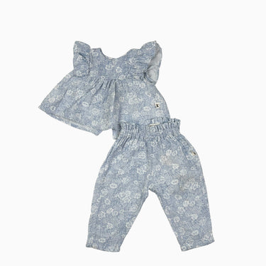 Ensemble bleu en mousseline 6M