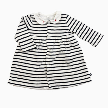 Robe à col claudine brodé 'coeur' et à rayures marine 12M