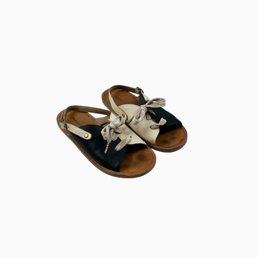 Sandales vanille et noires en cuir 20.5CM 32EU