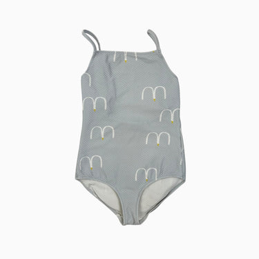 Maillot gris-bleu à motifs oiseaux avec bretelles ajustables 6-7Y