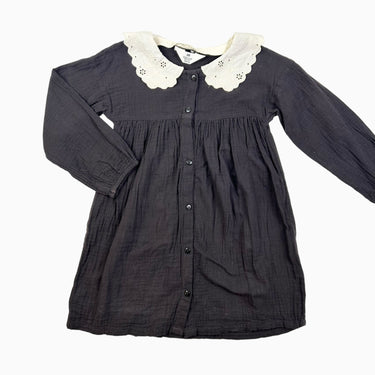 Robe anthracite en mousseline avec col claudine brodé 7-8Y