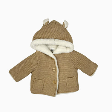 Veste sable à capuchon doublée en peluche en tricot de coton 0-3M