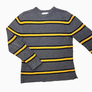 Pull gris à rayures ocres en tricot de coton 10Y