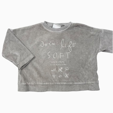 Pull taupe 'Join life soft' en velours 9-12M