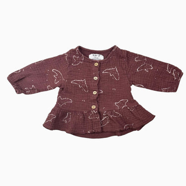 Blouse prune 'oiseaux' en mousseline 3M