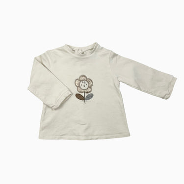 Pull vanille 'fleur' brodé 12M