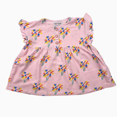 Robe rose fleurie en lin et viscose 9M