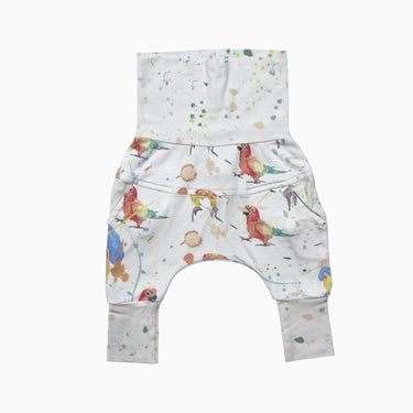 Pantalon blanc 'perroquet' en coton bio 0-6M