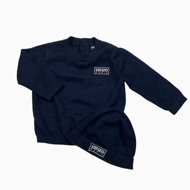 Pull avec bonnet marine en cachemire et coton 12M