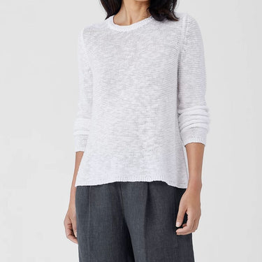 Pull blanc en fin tricot lin et coton bio pour femmes L