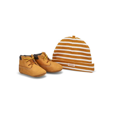 Ensemble chaussures et bonnet ocre de naissance 1M