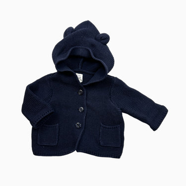 Veste à capuchon marine en tricot 0-3M