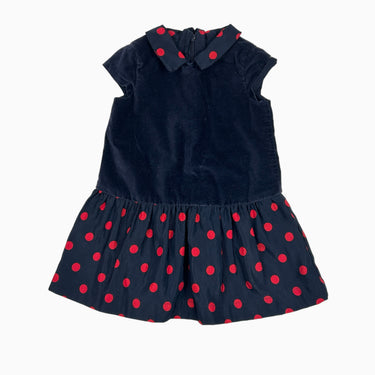 Robe marine à pois rouges en corduroy 2Y
