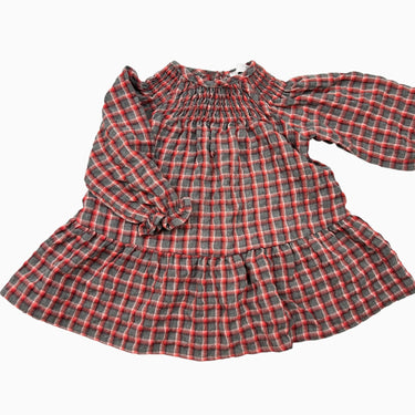 Robe carreautée grise et rouge mousseline 9-12M