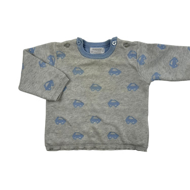 Pull gris à voitures bleues 4-6M