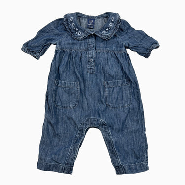 Combi à col claudine en coton chambray 0-3M