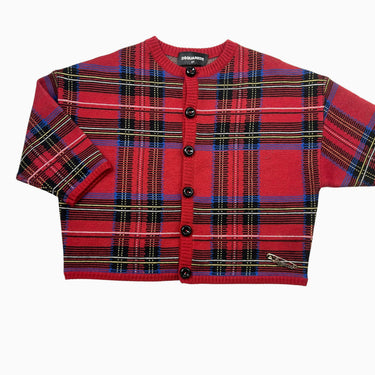 Cardigan carreautée rouge 100% laine manche courte 6Y