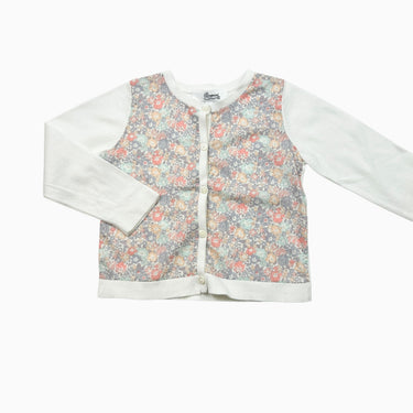 Cardigan fin tricot coton avec appliqué liberty 2Y