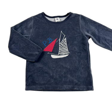 Chandail marine 'voilier' en velours 5Y